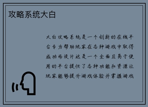 攻略系统大白